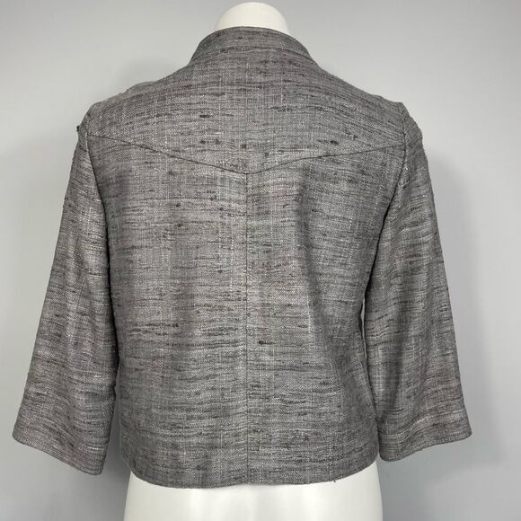 BOGNER Silk Tweed Boucle Blazer Jacket Gray Brown Cropped Bolero 3/4 Sleeve US 8 - Picture 3 of 16